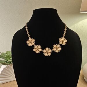 Floral Statement Necklace Goldtone & Pink